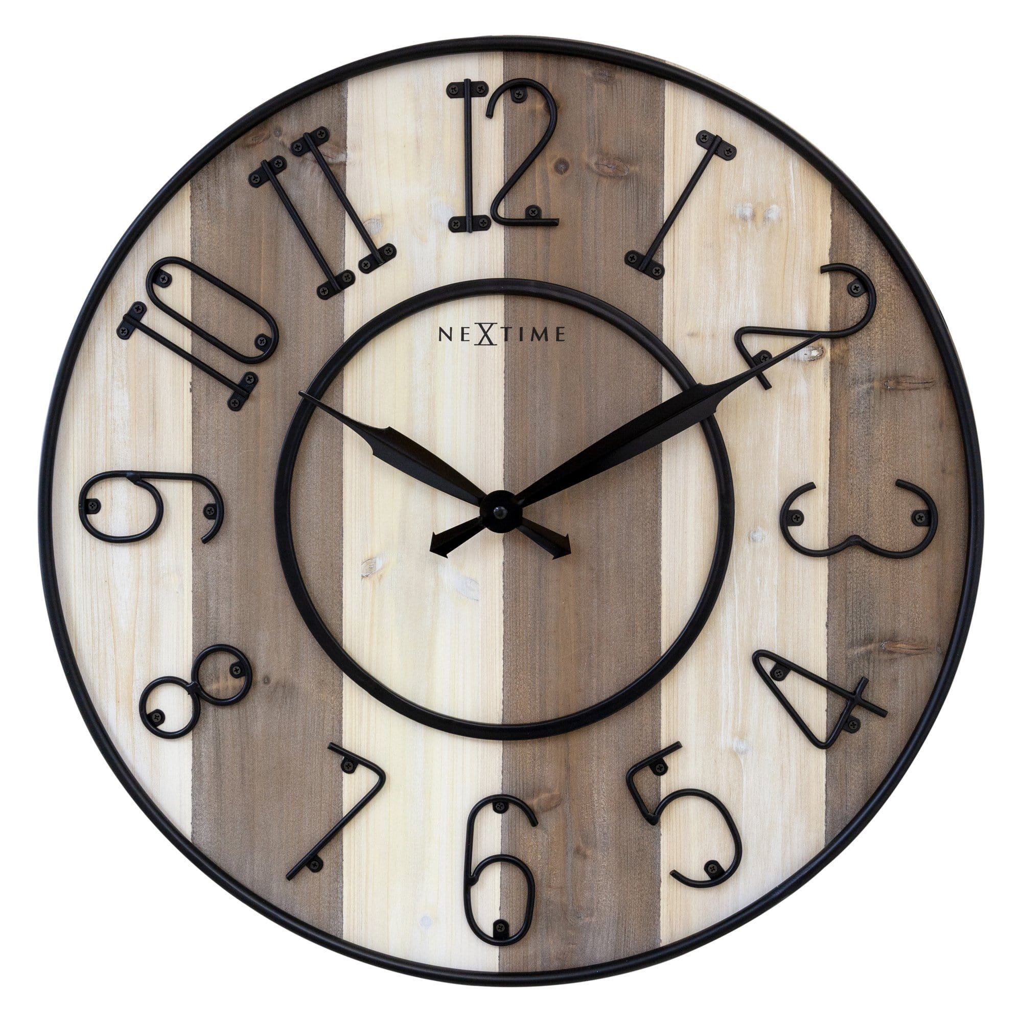 Large NeXtime Oxford wall clock, 50cm with silent mechanism, wood and metal design, ideal for modern home or office decor.